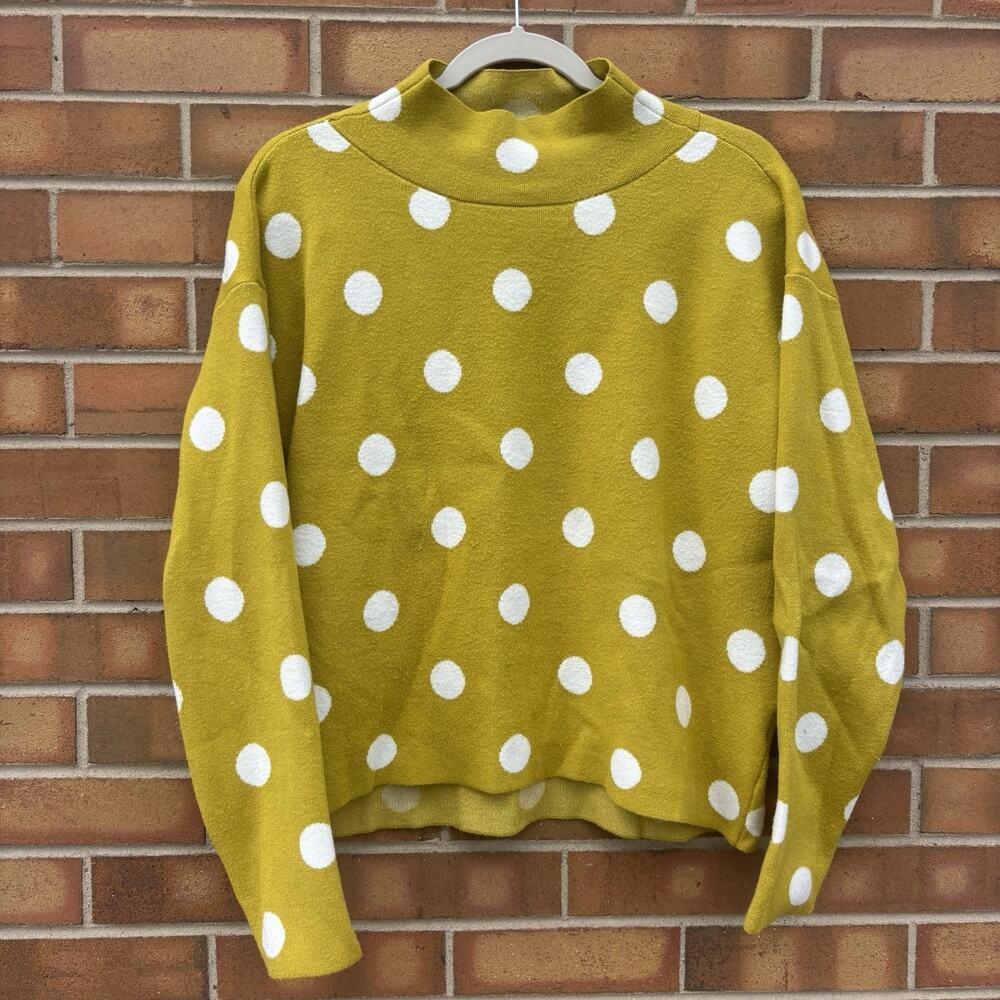MAEVE by Anthropologie Carys Mock Neck Sweater Small White Green Polka Dot - Picture 4 of 11